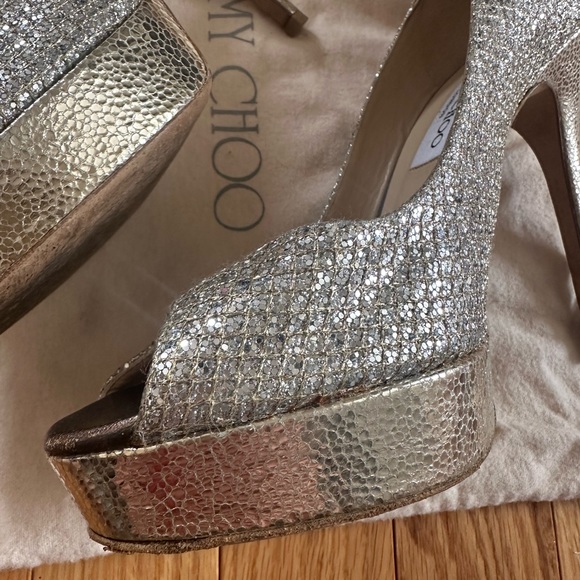 JIMMY CHOO GLITTER PEEP TOE PUMPS SZ 8.5 - Picture 8 of 16